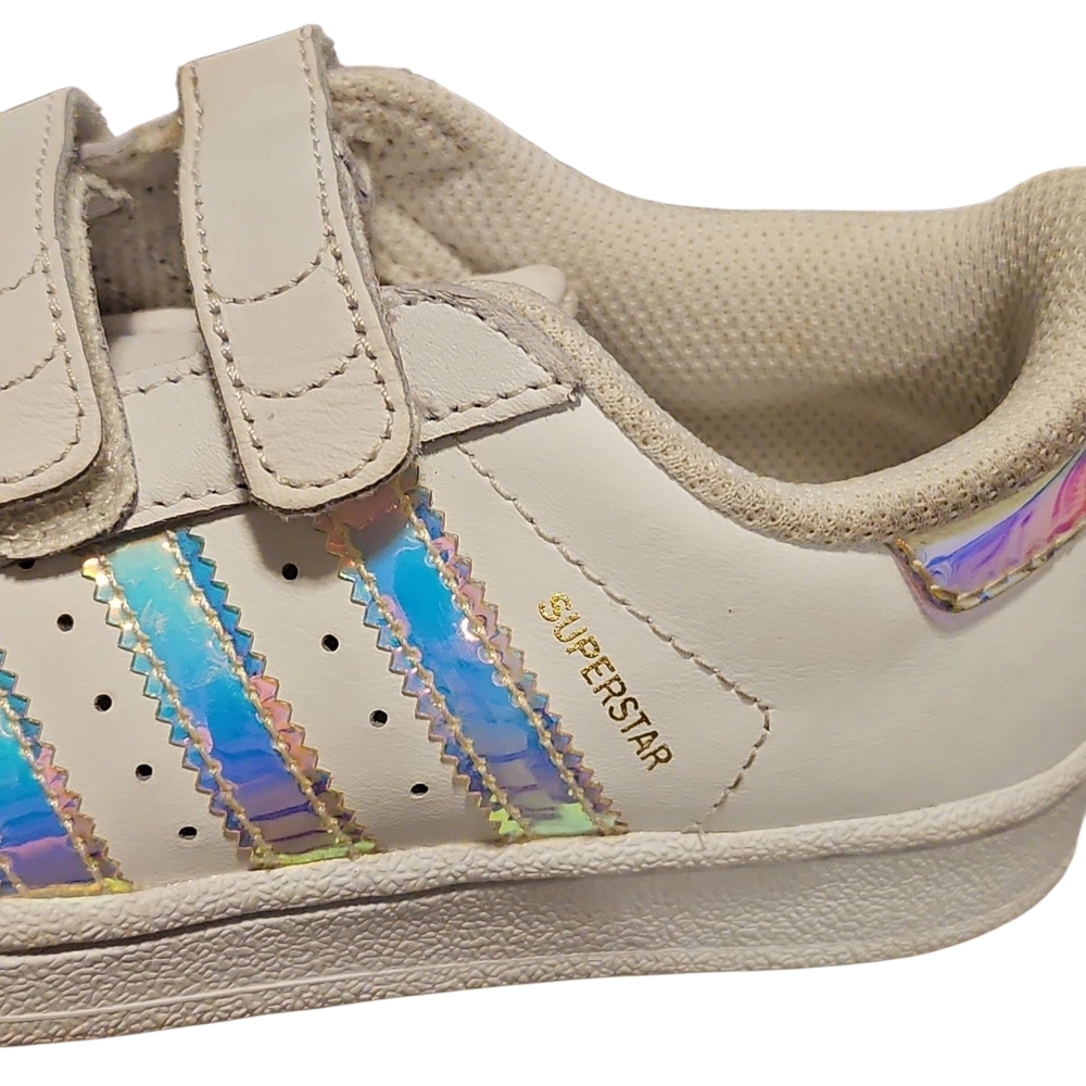 Adidas Shell Toe White Sneakers w/Silver Accents - Picture 5 of 7